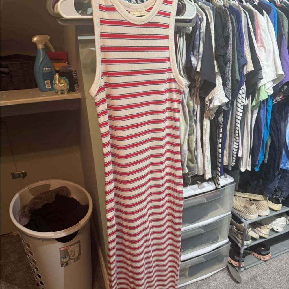 Red and White Striped Tank Dress
